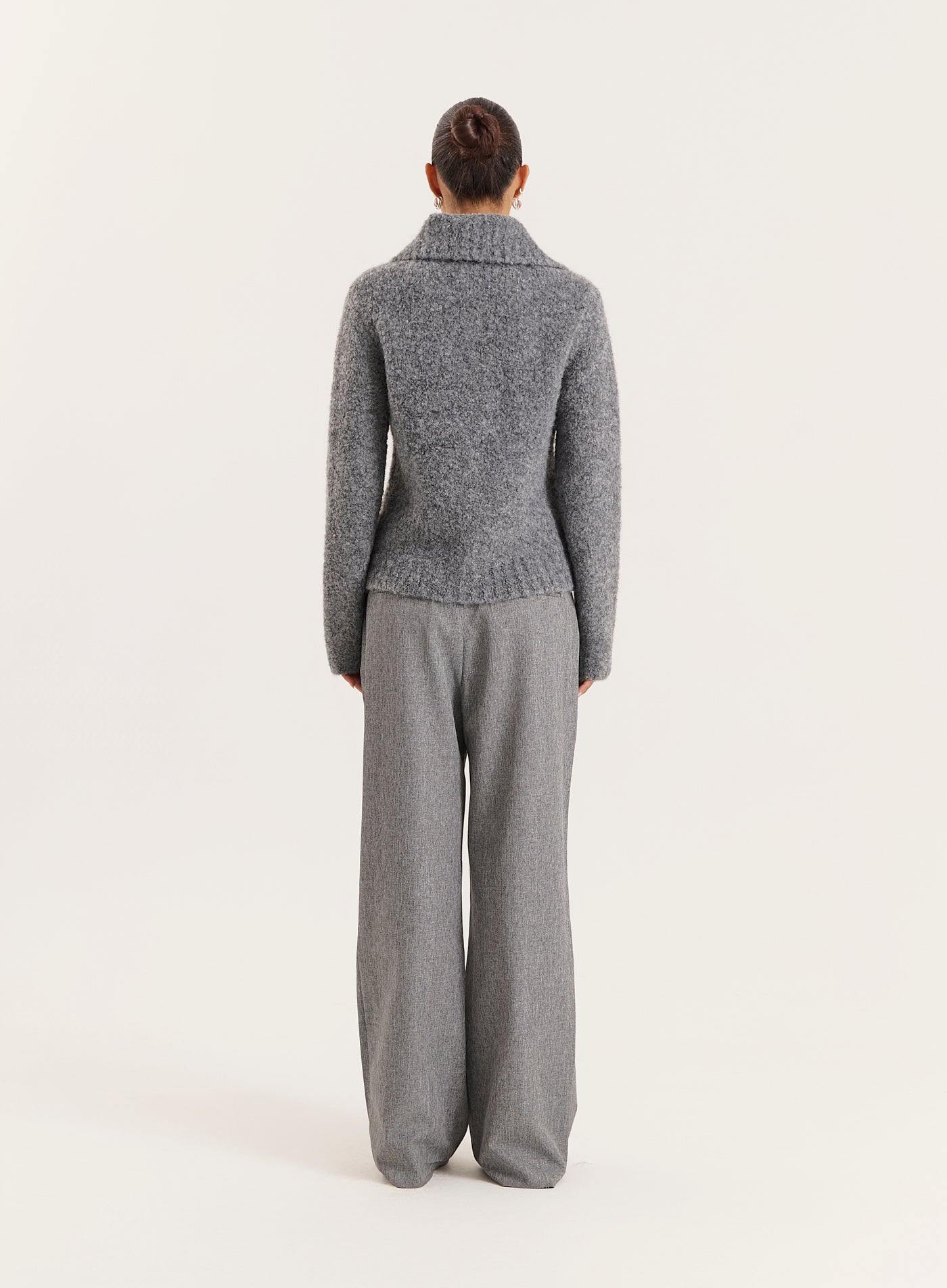 Dark Grey Knitted Collared Cardigan